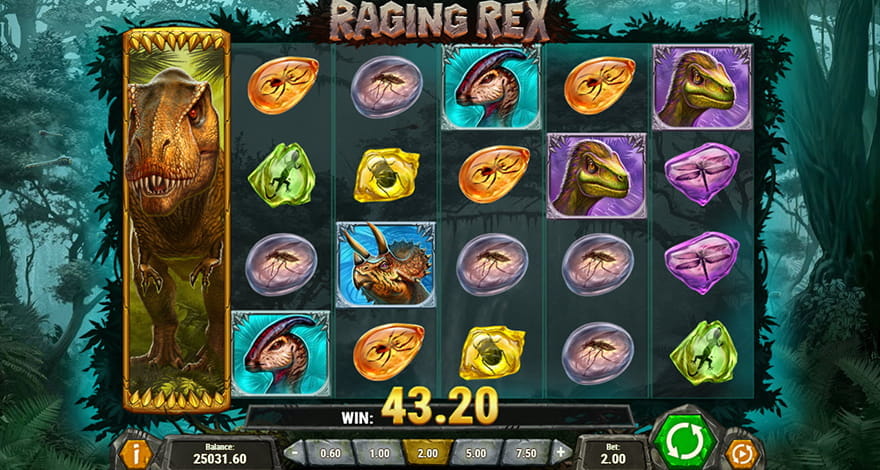 The newly slot Raging Rex by Play'n Go. The Wild Rex symbol brings a multiplier sum.